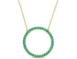 7/8 Carat (ctw) Lab-Created Emerald Circle Pendant Necklace in 10K Yellow Gold with Chain